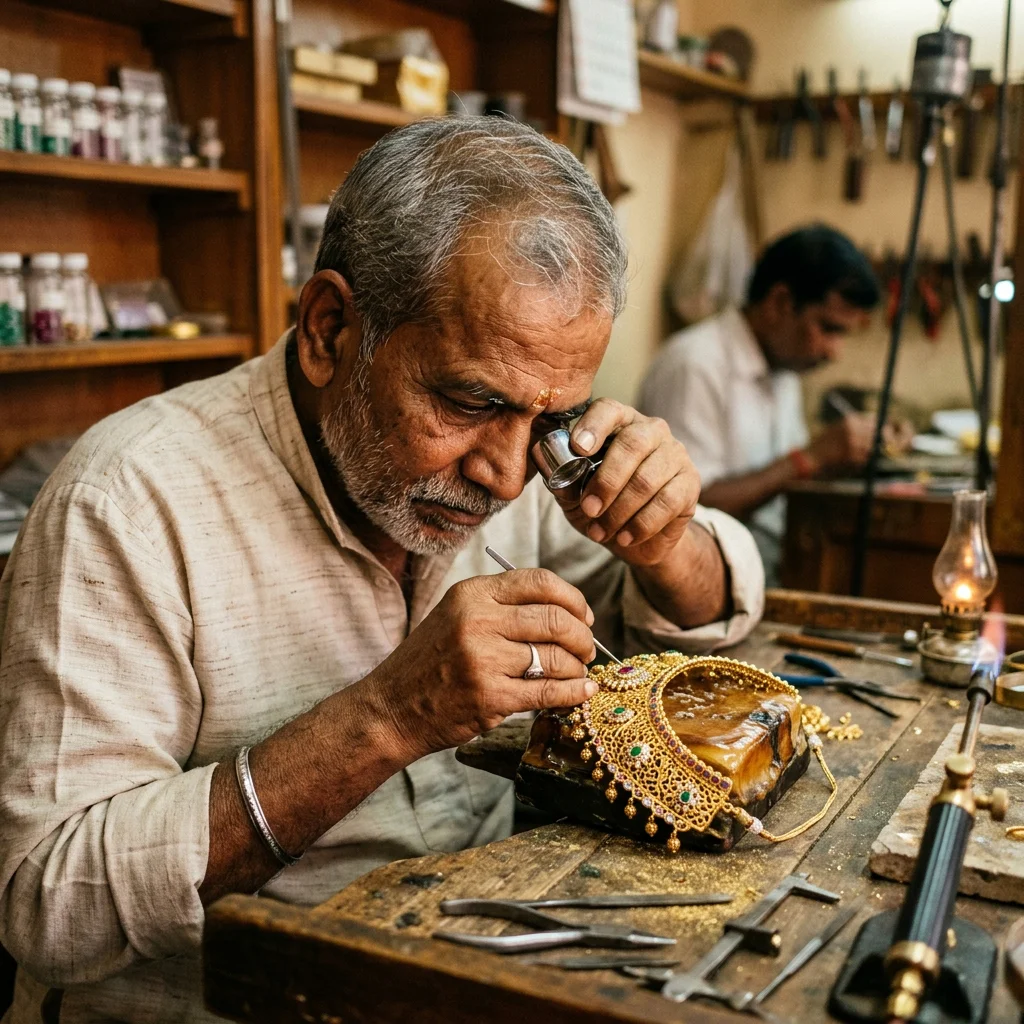 Fine jewellery craftsmanship representing Sri Shunmugam Jewellers